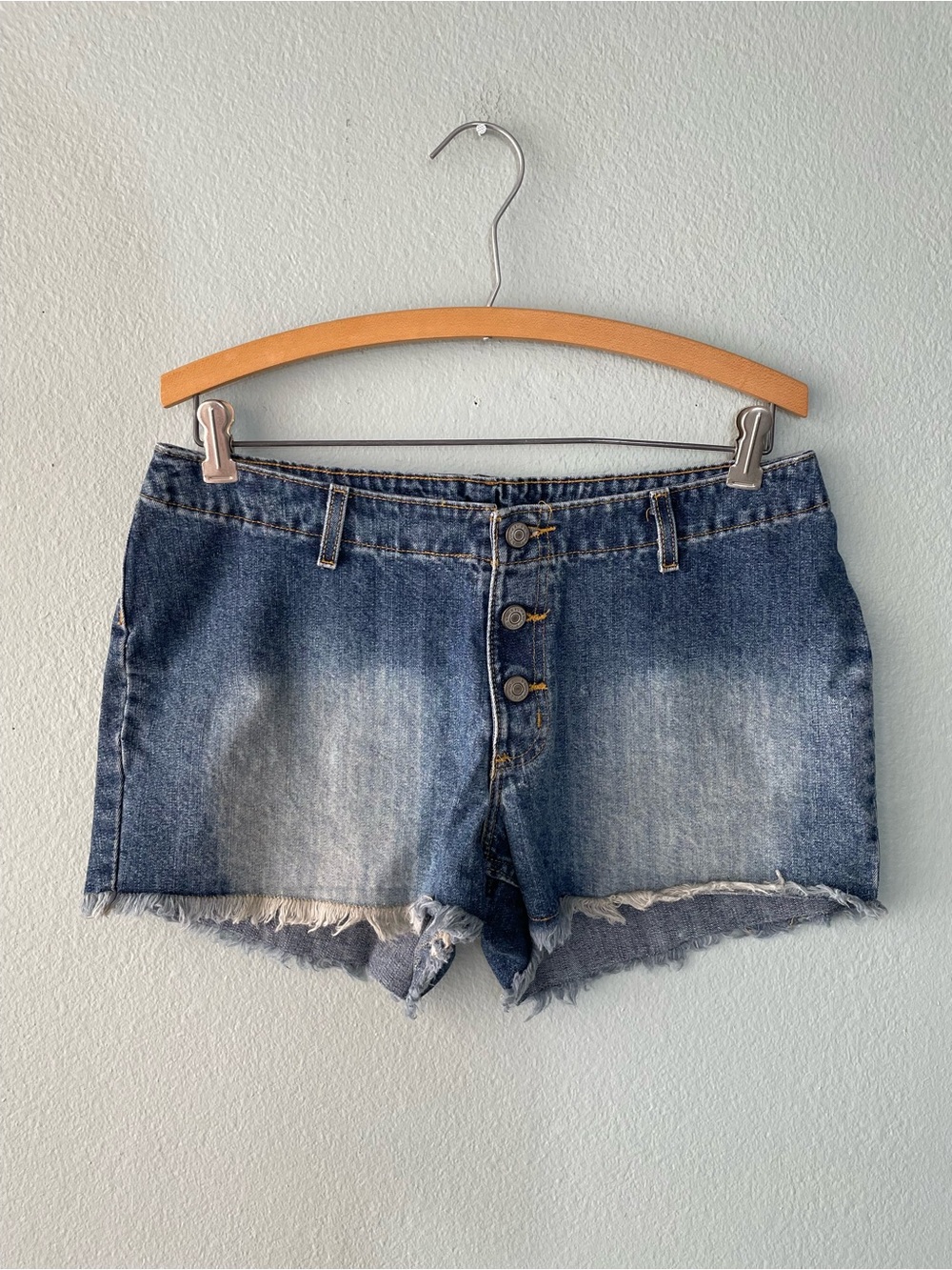 No Boundaries | Vintage Y2K Low Rise Bleached Button Fly Denim Jean Shorts